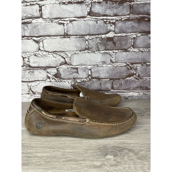Timberland Brown Nubuck Leather Moc Slip On Loafers Driving Shoes Men Sz 8.5M US - Picture 4 of 16